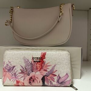 Guess Pink Floral Wallet and Cream Shoulder Bag